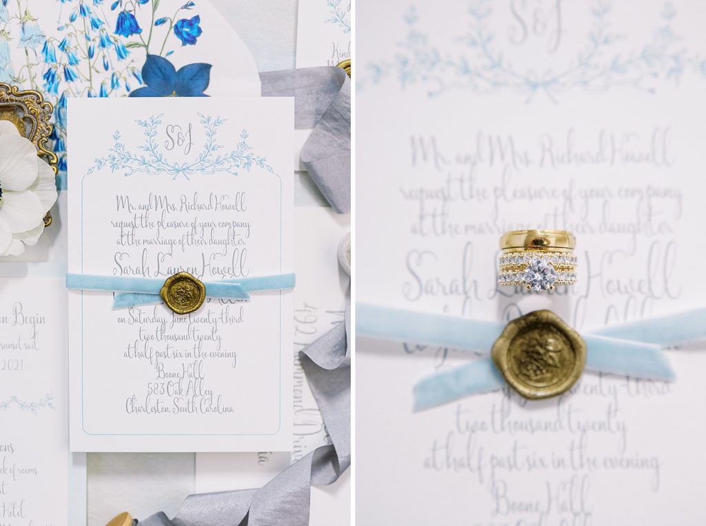 Wax seals on a wedding invitations