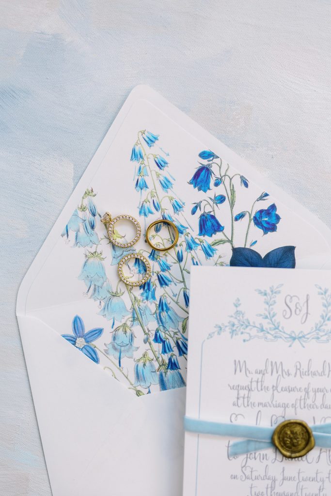 Blue flowers envelope liners charlotte wedding 
